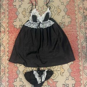 Victoria's Secret Black and White Lace Chemise Set